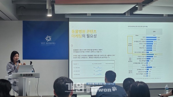 비마이펫 성현진 대표가 동물병원 콘텐츠 마케팅의 필요성에 대해 설명하고 있다.